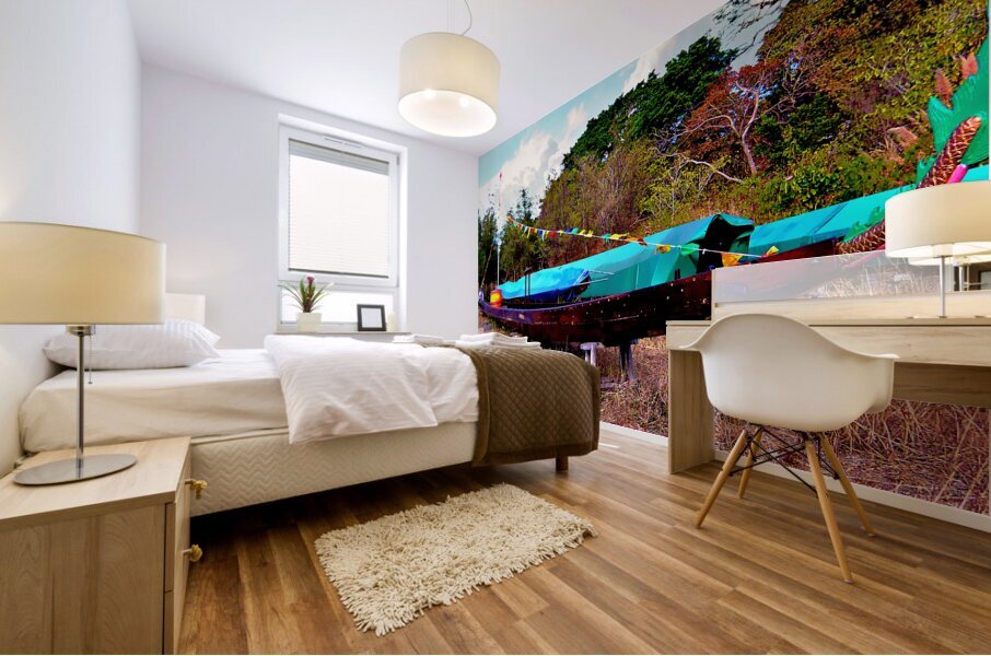 Hong Kong-A Useless Fishing Boat at Cheung Chau Mural print