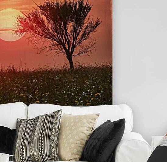 a stunning sunset photo with the sun casting a wa by Vintage Sunset: Silhouettes Against an Orange and Pink Sky
