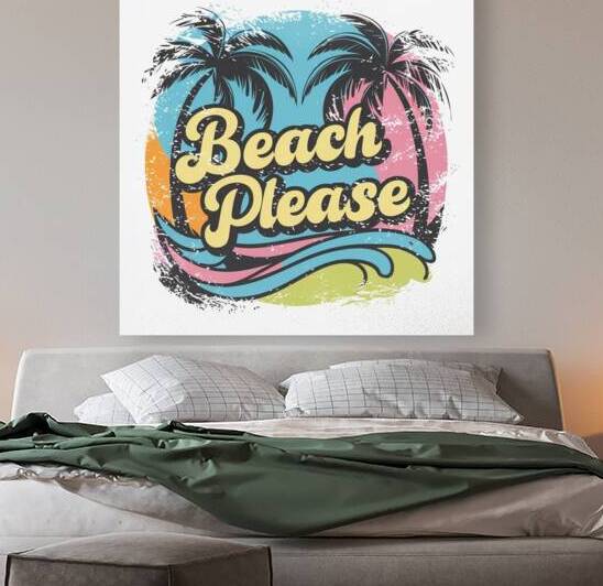 Groovy Beach Please Pop Art Design by Vintage Sunset: Silhouettes Against an Orange and Pink Sky