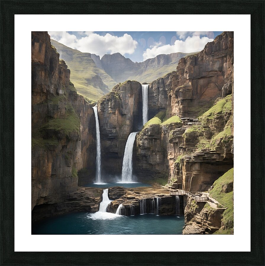Default A majestic waterfall cascading down rugge Picture Frame print