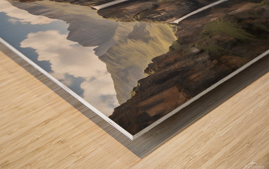 Default A majestic waterfall cascading down rugge Wood print