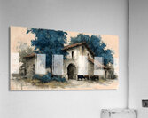 Cows by the Stone Arch – Farmhouse Landscape Art Print Acrylic Print