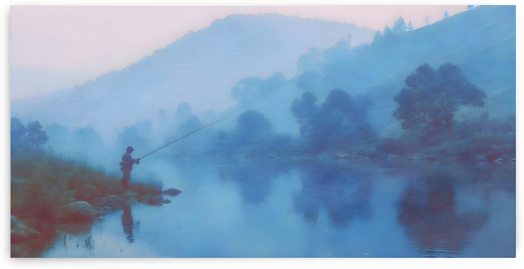 Morning Stillness – Misty Lake Fishing Print by Savage Art Prints