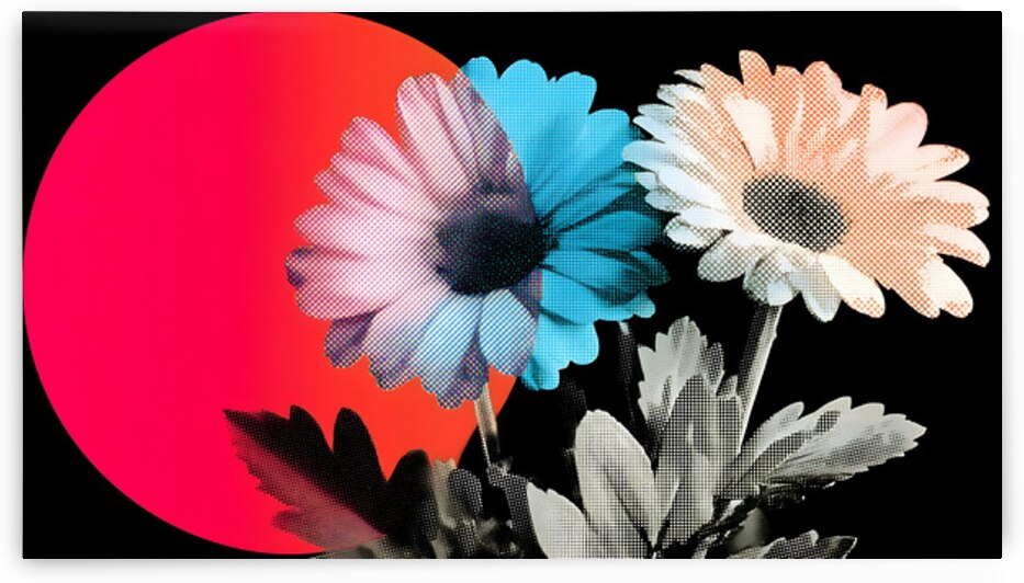 Neon Bloom Eclipse – Retro Daisy Pop Art Print by Savage Art Prints