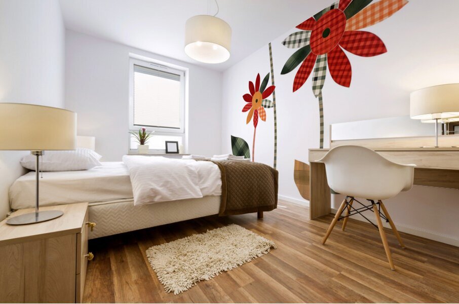 Plaid Botanica 13 - Retro Floral Art Prints Mural print