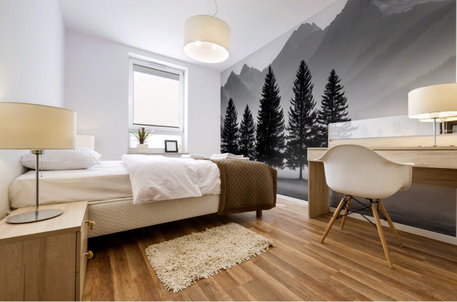 Morning Fog In The Valley - Monochrome Landscape Art Prints Impression murale