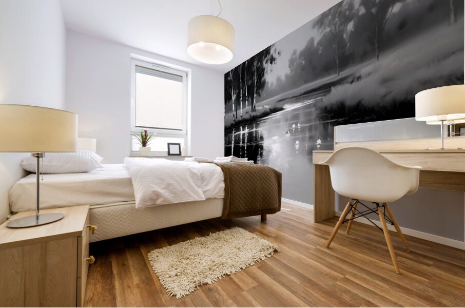 By the Riverbank - Monochrome Landscape Art Prints Impression murale