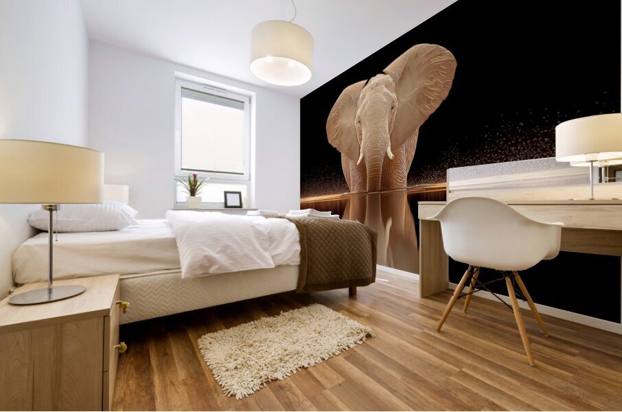 Golden Stillness – Elephant Reflection Print Mural print