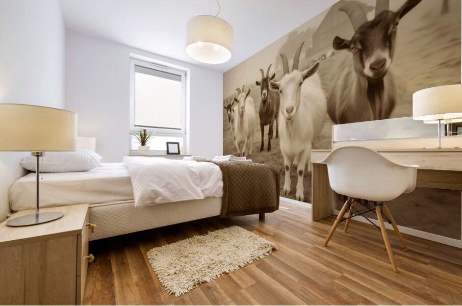 Curious Goats at the Fence – Farmhouse Animal Art Print Mural print