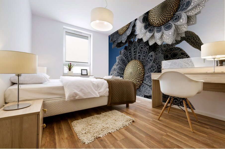 Gilded Sunflower Filigree – Ornate Floral Art Print Mural print