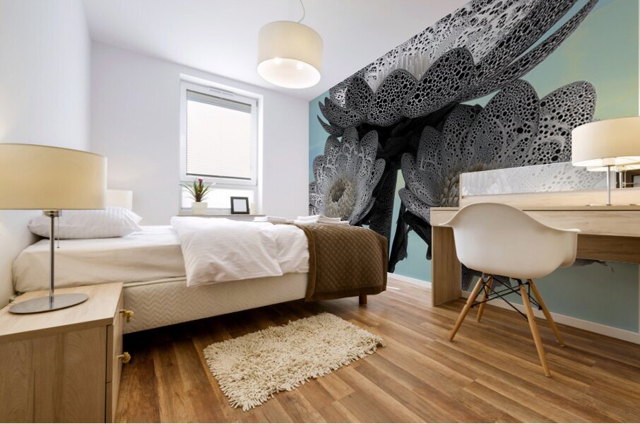 Lace Petal Trio – Modern Lotus Bloom Art Print Mural print