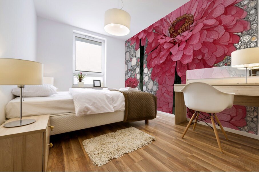 Bloom in Circles – Pink Zinnia Floral Abstract Print Impression murale