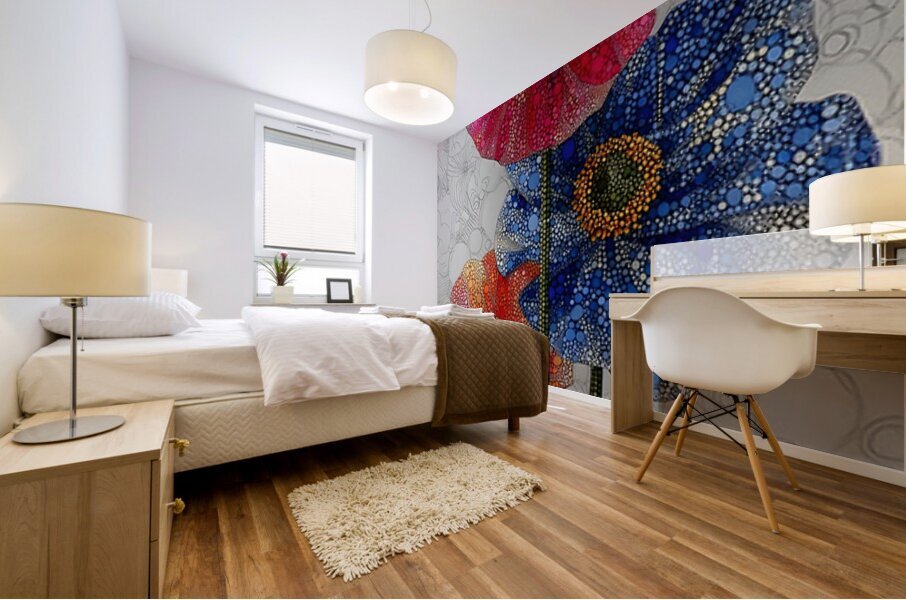 Cosmic Petals – Pink and Blue Pop Art Floral Print Mural print