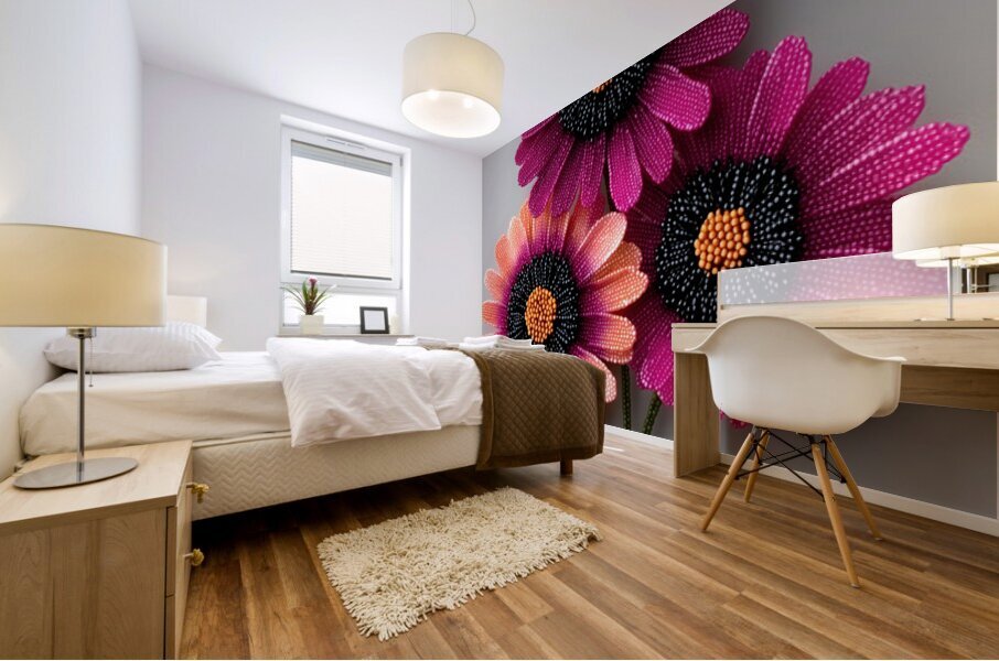 Beaded Blossoms – Textured Pink Daisy Abstract Print Mural print