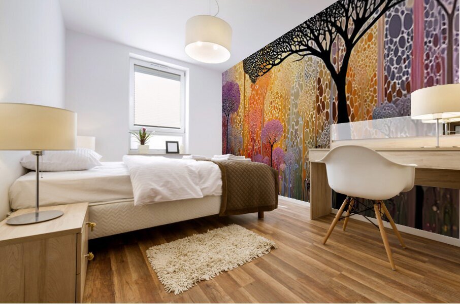 Lilywood Twilight – Mosaic Forest Reflection Print Mural print