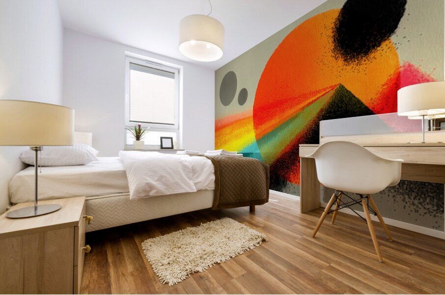 Desert Orbit – Retro Sun and Pyramid Abstract Print Mural print
