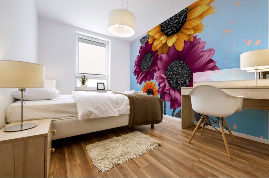 Orbiting Sunflowers – Modern Pop Botanical Print Mural print