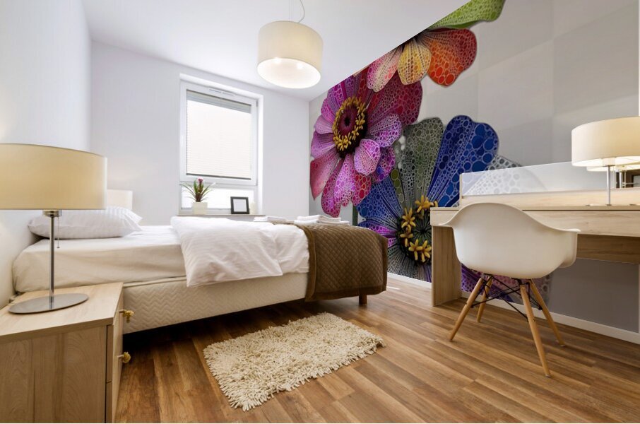 Pixel Bloom Trio – Pop Art Floral Abstract Print Mural print