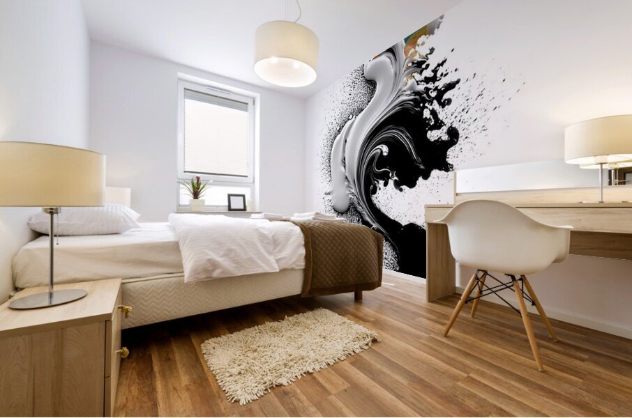 Ink Seraph – Monochrome Plume with Color Spark Print Mural print