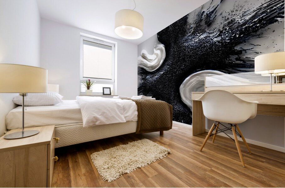 Ivory & Onyx Collision – Abstract Paint Splash Print Mural print