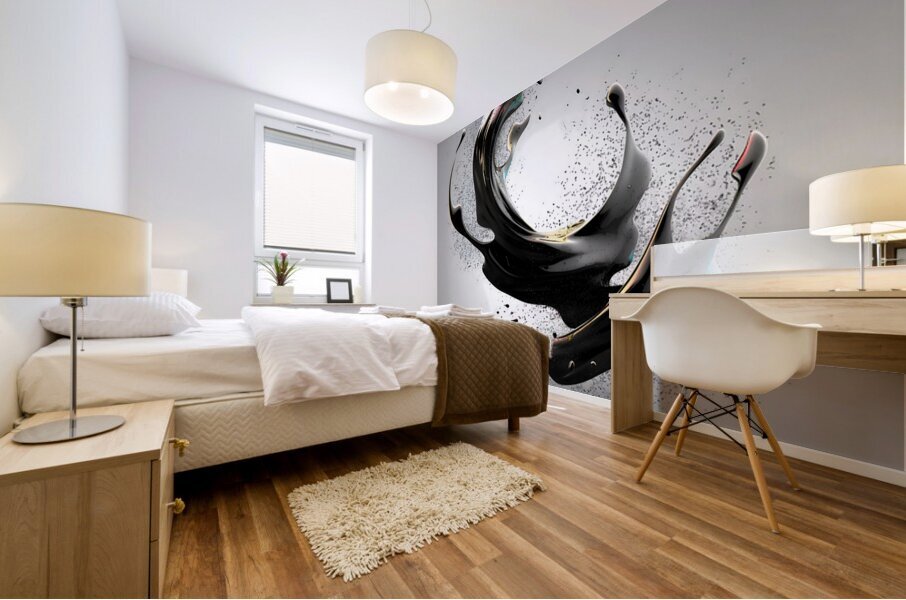 Orbiting Ink – Fluid Monochrome Motion Print Mural print