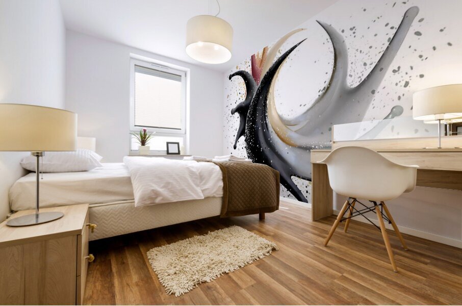 Crescent Surge – Minimal Ink & Color Burst Print Mural print
