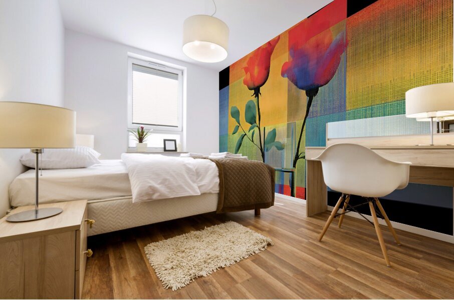 Roses on a Grid – Modern Geometric Botanical Print Mural print