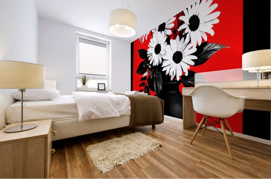 Noir Daisies – Pop Contrast Floral Print Mural print