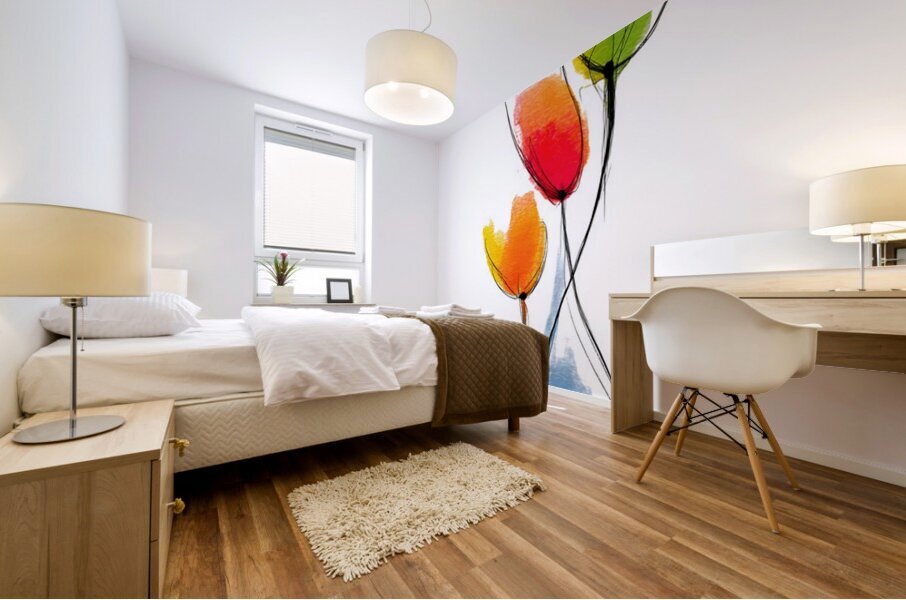 Threefold Harmony – Minimalist Watercolor Vase Print Mural print