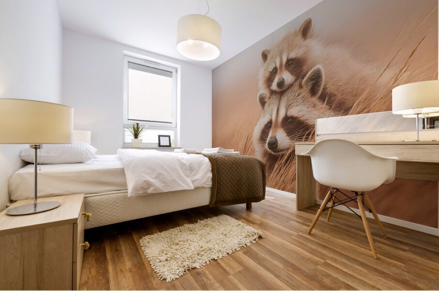 Golden Field – Raccoon Duo Print Mural print