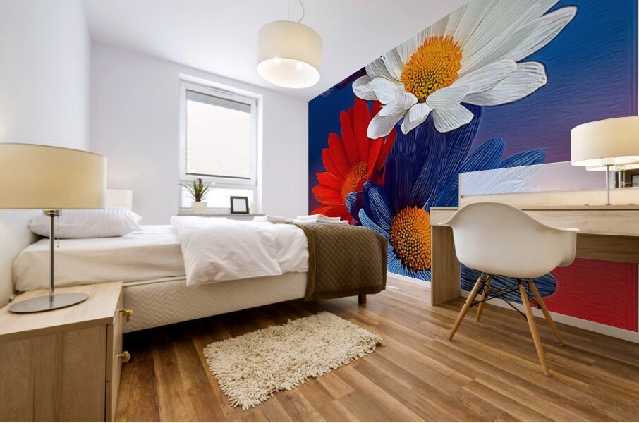 Patriotic Daisies – Red White Blue Floral Print Mural print