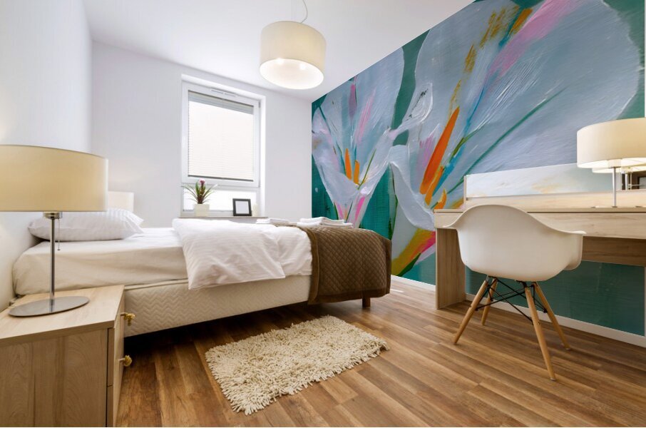 Twin Irises – Minimalist White Iris Flower Art Print Mural print