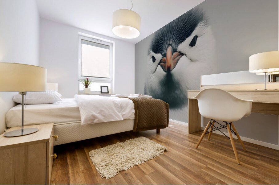 Curious Penguin – Black and White Penguin Portrait Mural print