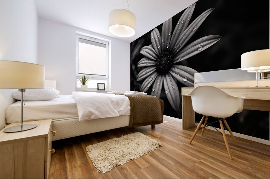 Ashlight Bloom – Monochrome Petal Elegy Print Mural print