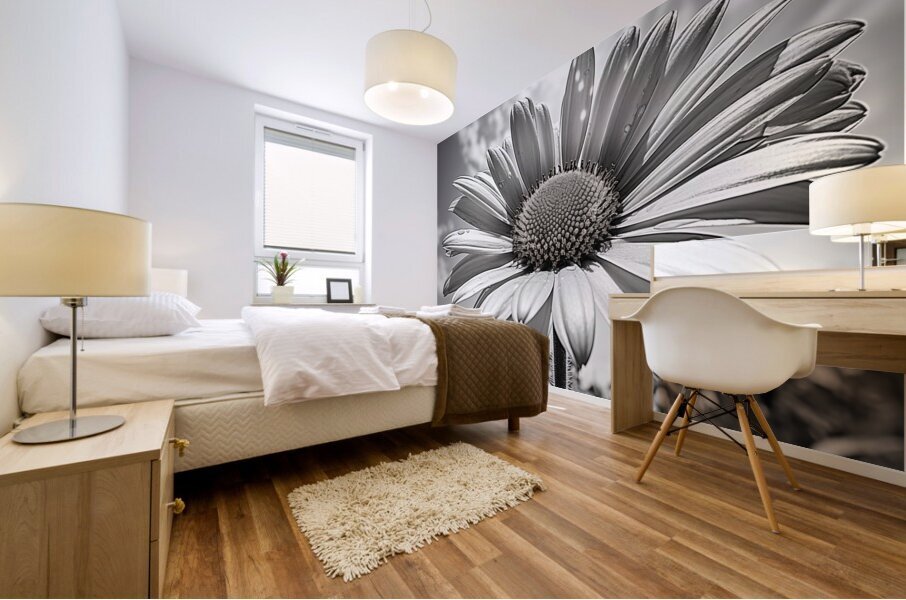 Sky Whisper – Monochrome Daisy Under Clouds Impression murale