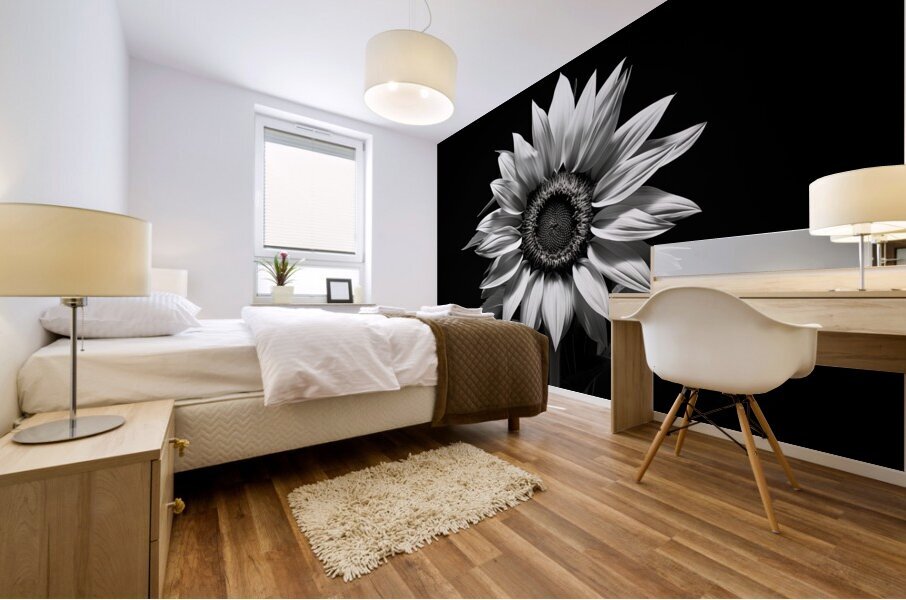 Stillness in Bloom – Monochrome Flower Reflection Print Mural print