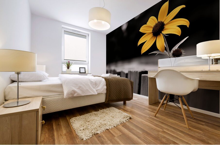 Defiant Bloom – Yellow Flower on Fence Print Mural print