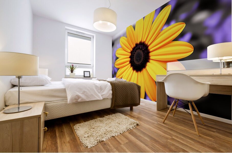 Golden Spirit – Yellow Bloom with Violet Shadows Mural print