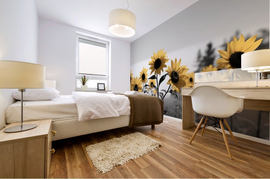 Blue Horizon Bloom – Sunflowers by the Sea Print Mural print