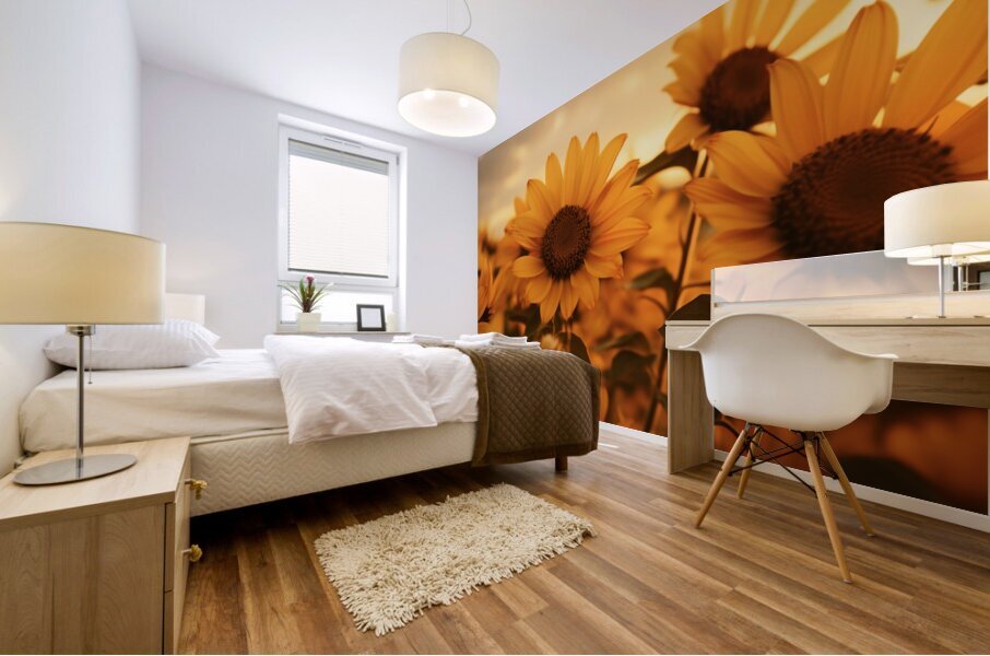 Golden Haze – Radiant Sunflower Morning Print Impression murale