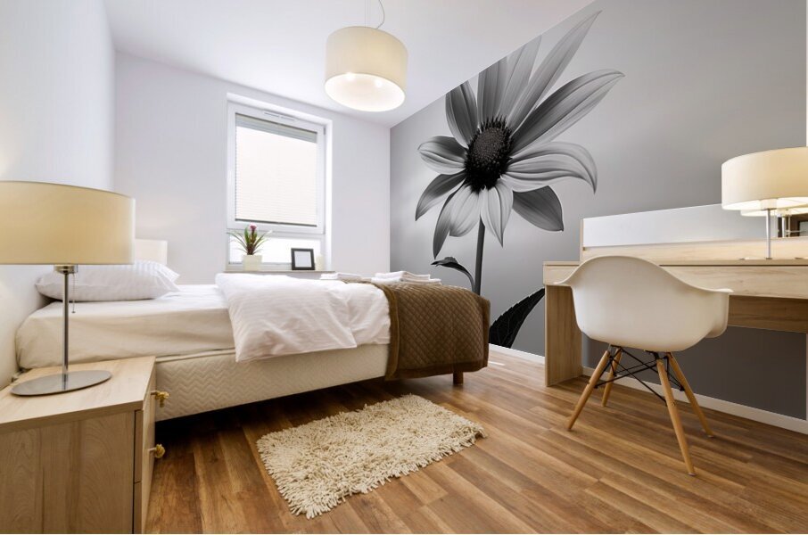 Solitary Grace – Monochrome Sunflower Portrait Print Mural print