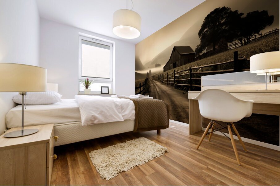 Country Road Reverie – Vintage Sepia Landscape Print Mural print