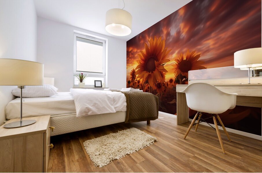Blaze of Blooms – Dramatic Sunflower Sunset Print Mural print