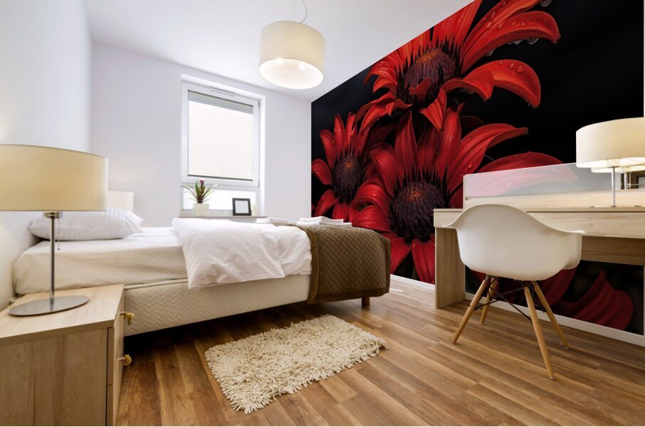 Crimson Daisies – Bold Botanical Statement Print Mural print