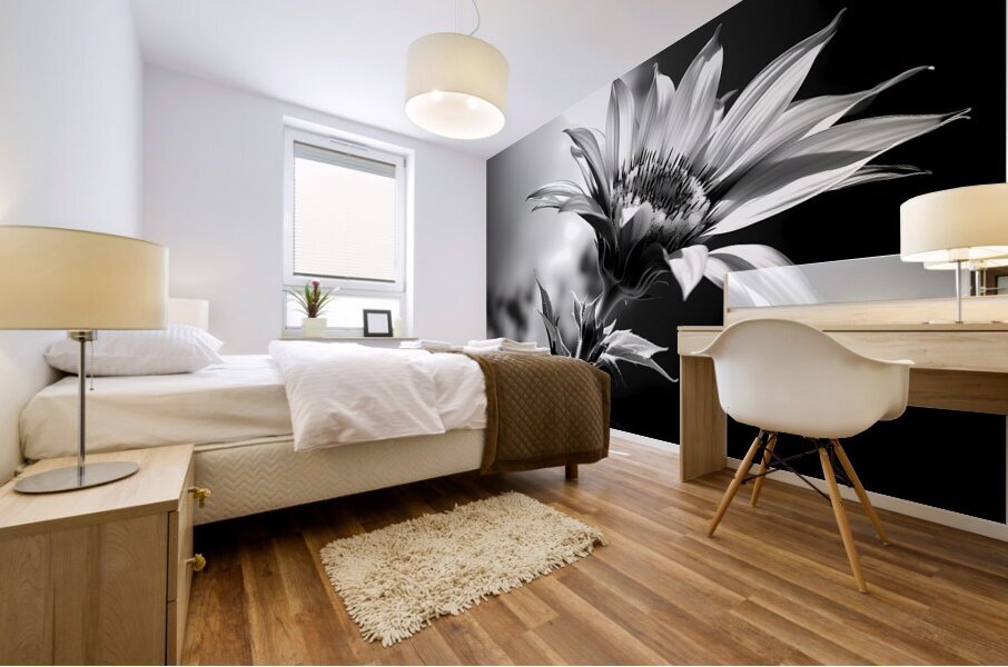 Sunflower Monochrome – Black & White Botanical Study Mural print