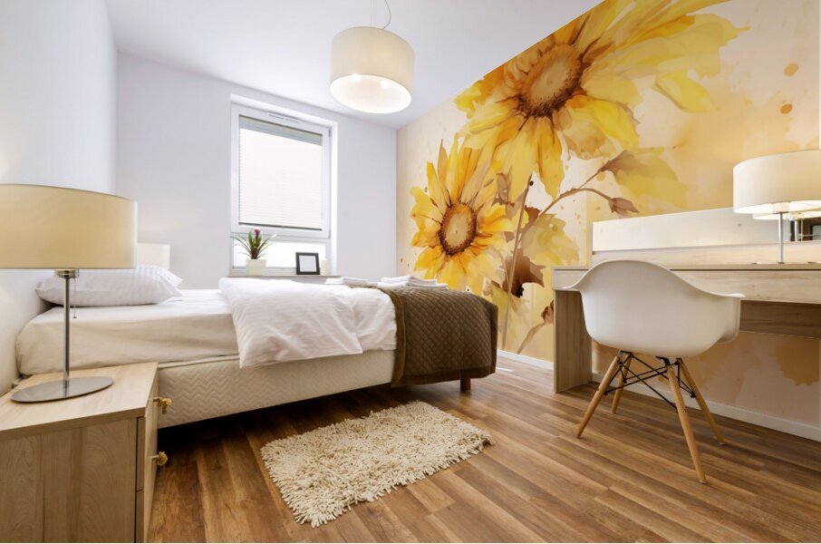 Sunlit Petals – Watercolor Sunflower Art Print Mural print
