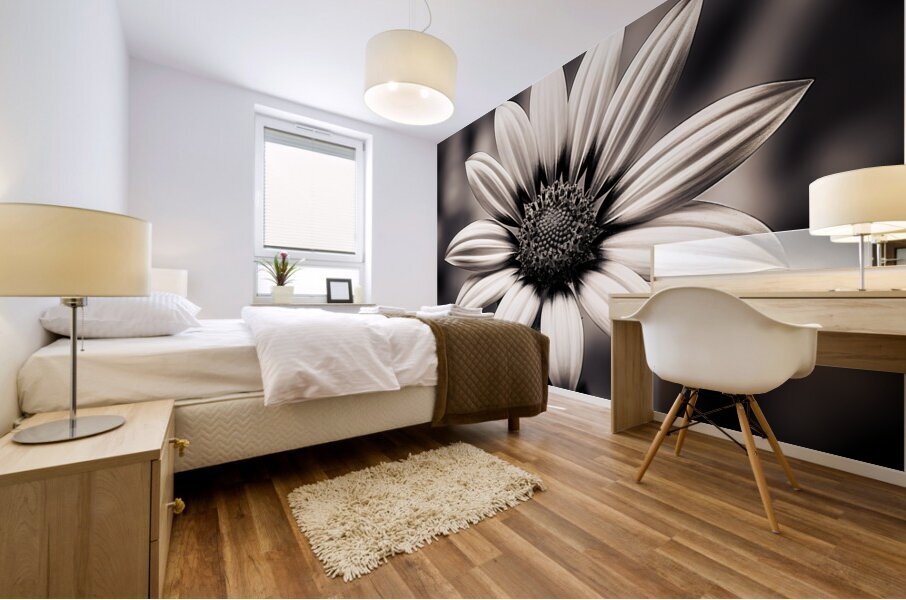 Opulent – Monochrome Daisy Medallion Art Print Mural print