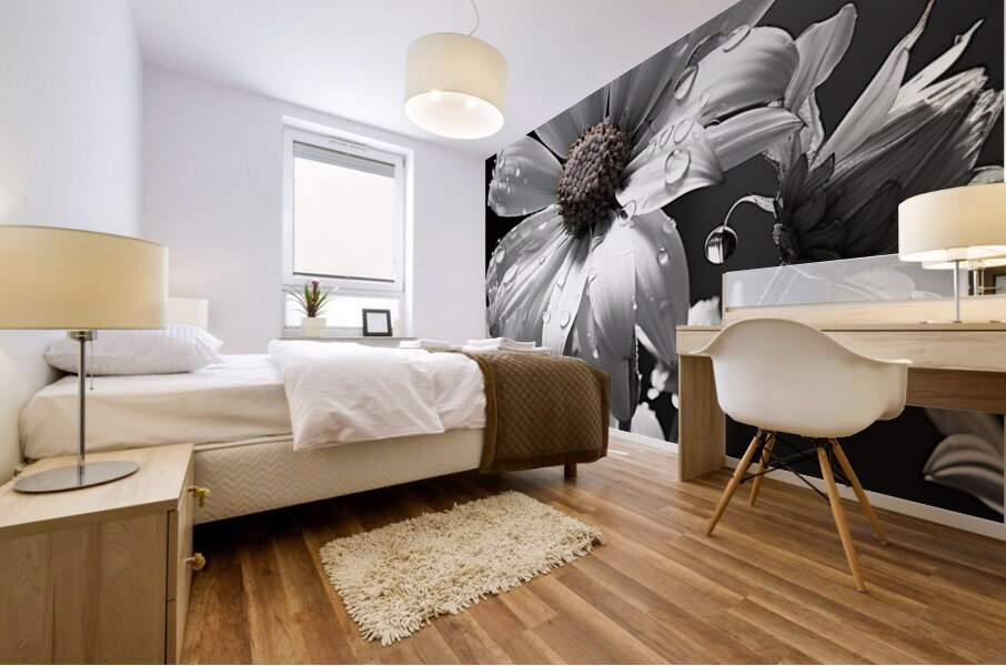 Bloomed Affinity – Monochrome Daisy Duo Art Print Mural print