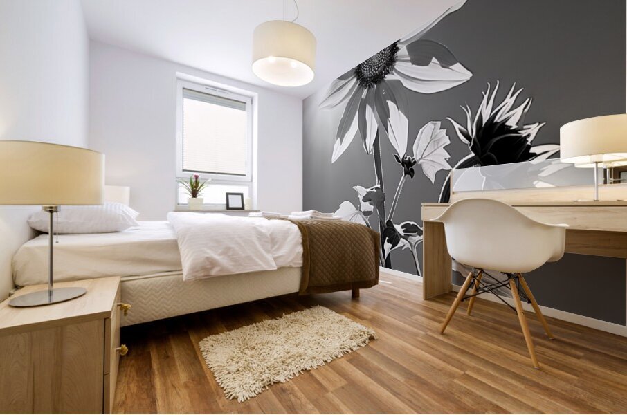SPF - Sunlit Sunflower Monochrome Art Print Mural print