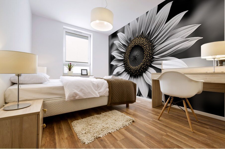 Flawless – Black & White Sunflower Art Print Mural print